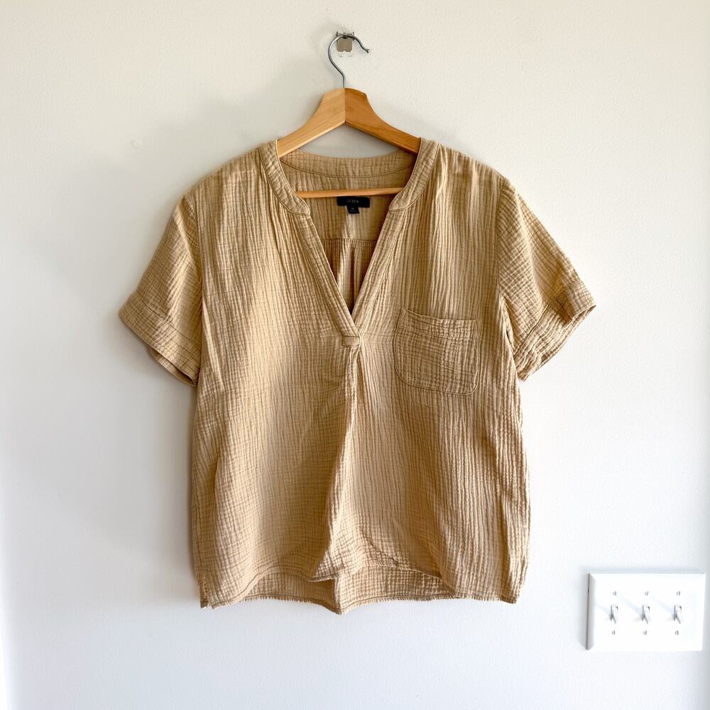 J. Crew V-Neck Soft Gauze Pullover Popover Blouse Cream M - Picture 2 of 7